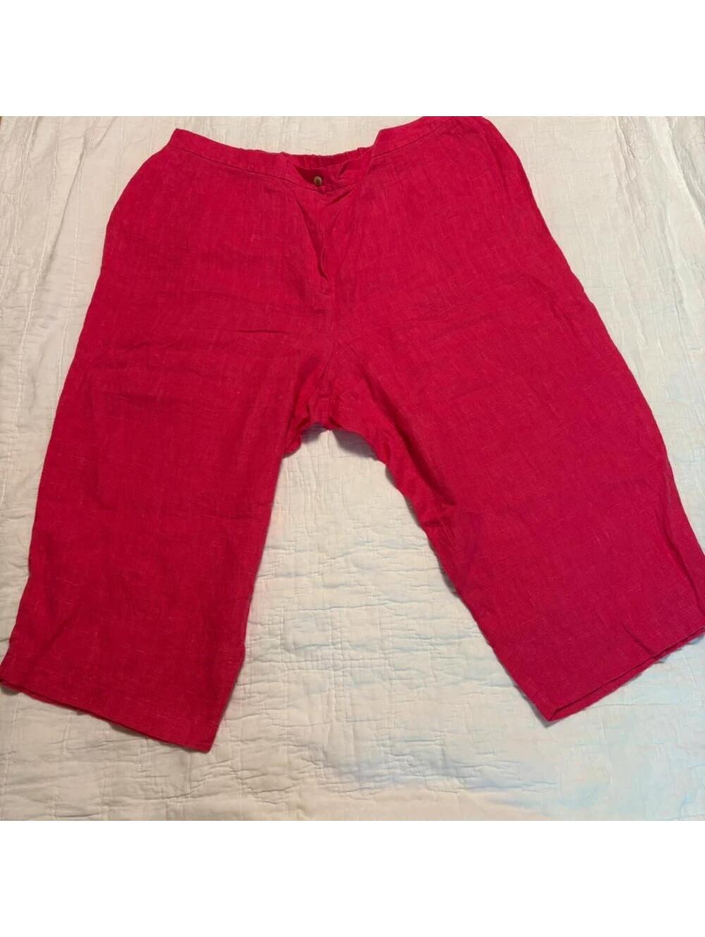Harvé Benard 100% Linen Wide Leg Crop Pants Hot Pink Plus Size 3X